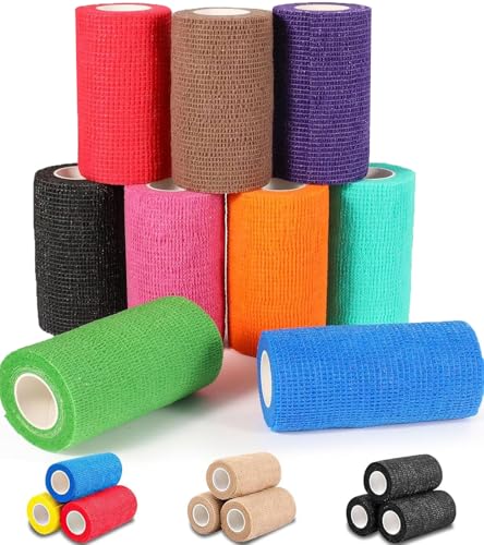 AZEN 9 Pack Self Adhesive Bandage Wrap, 4" X 5 Yards Elastic
