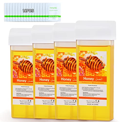 Seopri Roll On Wax, Honey Hair Removal Wax Cartridge, Depilatory Wax Roller Refill, 4 Pack - 100% Natural Material, Dermatologically Tested, Easy & Safe to Use, For Body Waxing, Leg and Arms