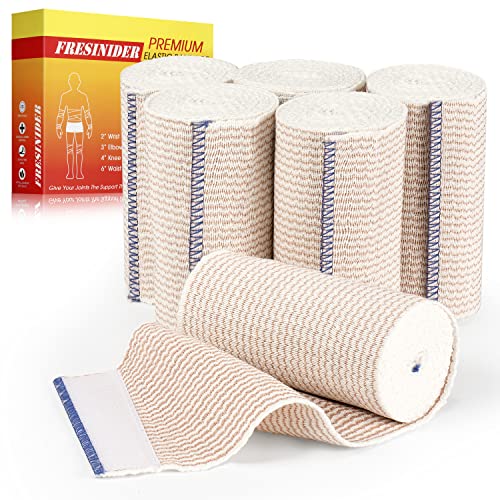 FRESINIDER Premium Elastic Bandage Wrap 4 Inch, 6 Pack, Hook and Loop