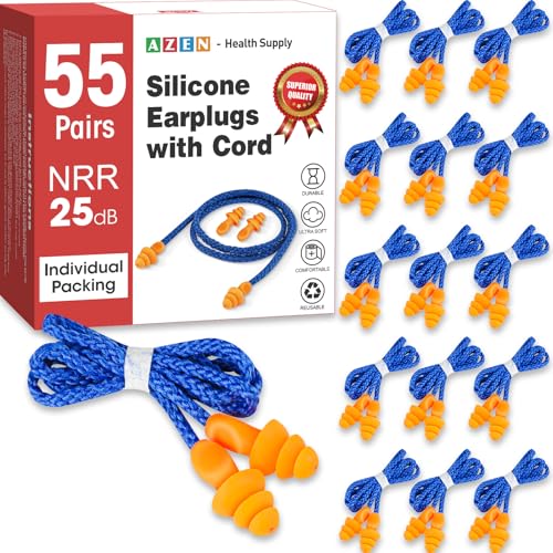 AZEN 55 Pairs Silicone Ear Plugs, Reusable Earplugs for Noise Reduction, 25dB