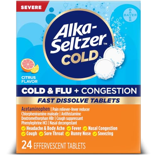 Alka-Seltzer Cold, Cold & Flu + Congestion Severe Fast Dissolve Tablets, Flu