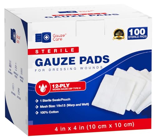 100pc Large Sterile Gauze Pads 4x4 Sterile for Wounds Bulk - 12ply