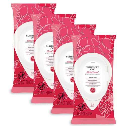 Summer's Eve Refreshing Feminine Wipes, Blissful Escape, 32 Count, 4 Pk | Resealable, Vaginal Wipes, Feminine Care to Help Remove Vaginal Odor, Gynecologist Tested, Gentle Wipes Cleanse Intimate Area
