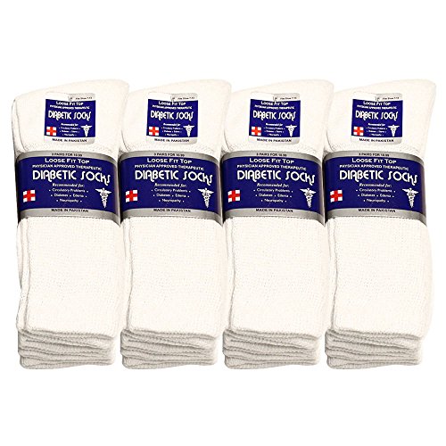 Falari Physicians Approved Diabetic Socks For Men Women Non-Binding Loose Top Wide Crew Length (12-Pack, White, 10-13)