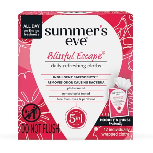 Summer's Eve Refreshing Feminine Wipes, Blissful Escape, 12 Count | Individually Wrapped