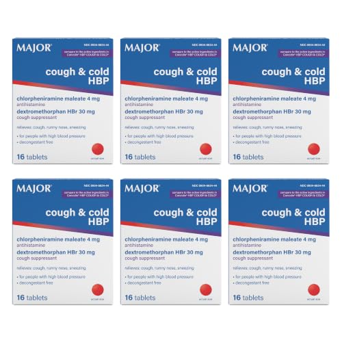 MAJOR Cough and Cold HBP Tablets, Decongestant Free, 16 Count, (6-Pack) |