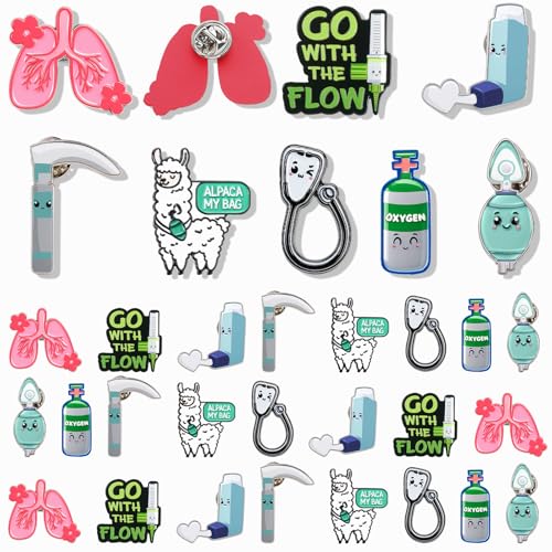 Cunno 32 Pcs Respiratory Therapist Pins Accessories Appreciation Gift Lung | Enamel Lung Pins, Gifts for Christmas, Doctor Day Gifts, Lung Bvm Pft Bulk, Funny Medical Jewelry Decor, World Sleep Day