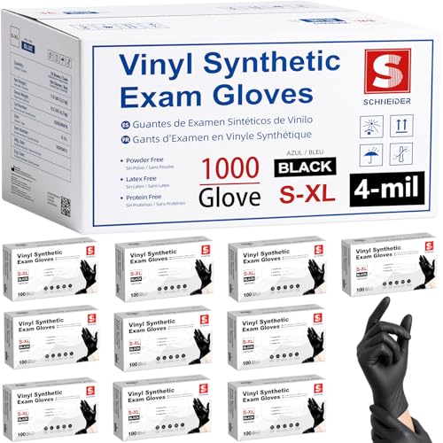 Schneider Nitrile/Vinyl Blend Medical Exam Gloves, Black Disposable | Latex Free&Powder free,
