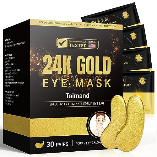 Taimand Under Eye Patches (30 Pairs), 24K Gold Eye Mask for Dark