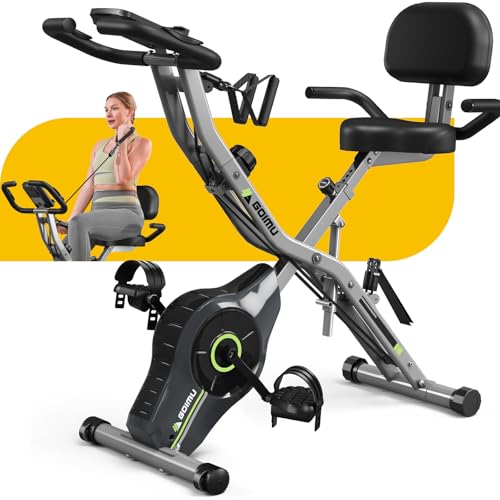 Goimu Exercise Bike, 5 in 1 Foldable Stationary Bike for Seniors, 16-Level