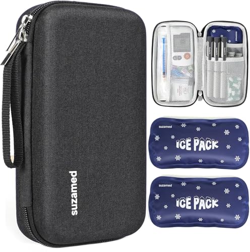suzamed Insulin Cooler Travel Case, 2x150g Ice Pack TSA Approved, Black |