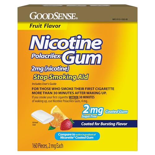 GoodSense Nicotine Polacrilex Coated Gum 2 mg, Fruit Flavor, 160 Count