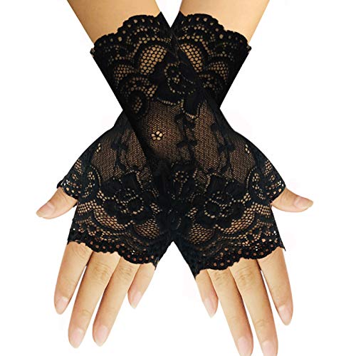 monochef Women Short Lace Gloves Sunblock Fingerless Bridal Wrist Floral Opera Evening