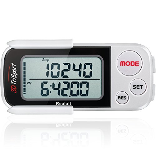3DTriSport Walking Pedometer with Clip & Strap, Step Counter - White | Accurate Activity Tracker, 30-Day Memory, Calorie Counter, eBook Included, Easy to Use for Kids, Men, Women, Adults & Seniors