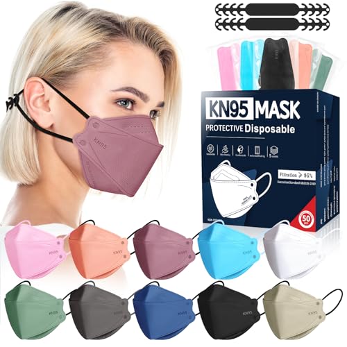 FENFEN KN95 Face Masks Disposable Adults - 50 Pack 5 Layer Protection