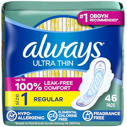 Always Ultra Thin Feminine Pads with Wings for Women, Size 1, Regular