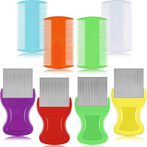 Maitys 8 Pcs Flea Comb for Kid Dandruff Fine Tooth Comb, Size 1, Classic | Double Sided Head Hair Comb, Removal Dandruff Comb for Dog Cat Pets, Metal Nit Grooming Tool, Cradle Cap Care