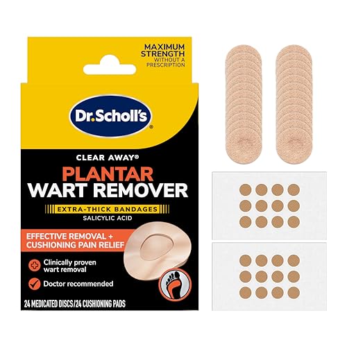 Dr. Scholl's Clear Away Plantar Wart Remover Bandages, 24 Treatments | Extra-thick wart remover bandages, clinically proven effective wart removal and cushioning pain relief, multi-day coverage