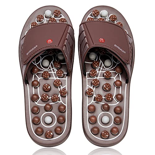BYRIVER Acupressure Foot Massage Mat, Reflexology Tools, Spiky Ball Roller Therapy Sandals Shoes Slippers, Relief Muscle Fatigue, Sciatica, Heel, Lower Back Pain (03L)