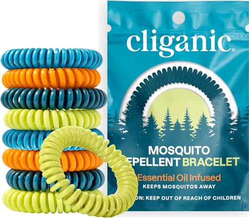 Cliganic Mosquito Repellent Bracelets for Kids & Adults, Natural, 10 Pack | DEET-Free, Plant-Based Bug Bands, Individually Wrapped, Easy to Use & Convenient for Travel & Outdoors, Hiking, Camping