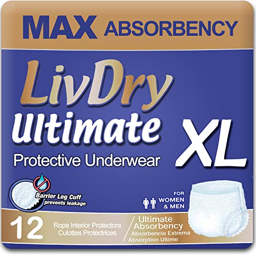 LivDry Ultimate XL Adult Incontinence Underwear, Max Absorbent Adult Diapers with Leak
