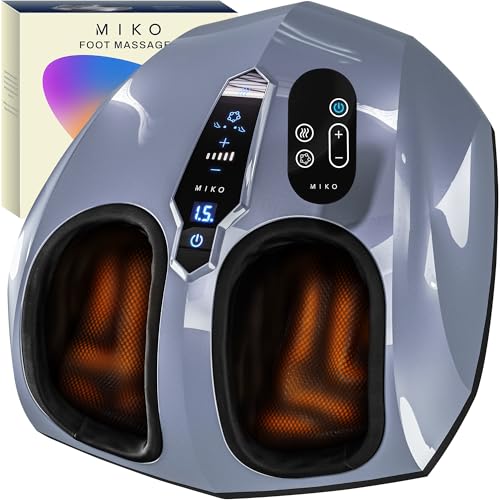 MIKO Shiatsu Foot Massager with Heat and Air Compression | 5 pressure levels, 3 modes, rolling & wireless remote; for plantar fasciitis and neuropathy; fits men's size 12