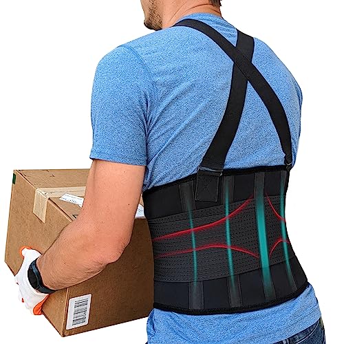 NeoHealth Lower Back Brace with Suspenders, Heavy Lifting Lumbar Support, L