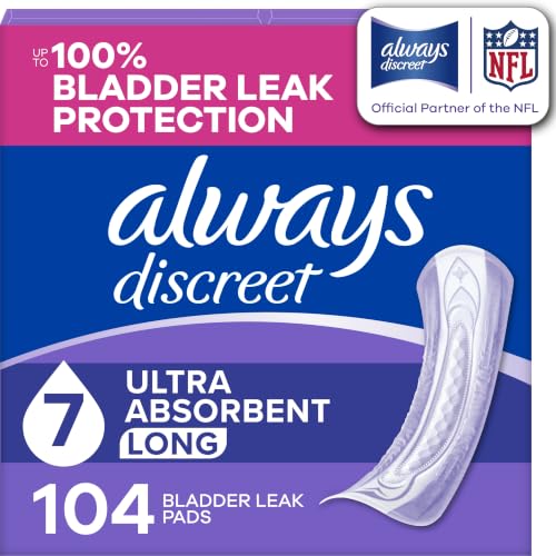 Always Discreet Incontinence Pads for Women, 7-Drop, 104 Count