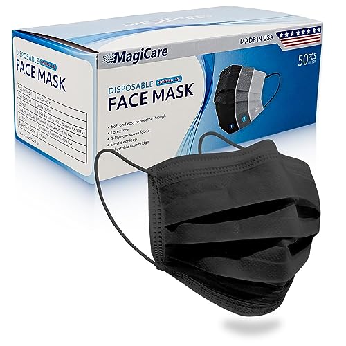 MagiCare Made in USA Black Face Mask, Disposable - Black Masks (50/Box)