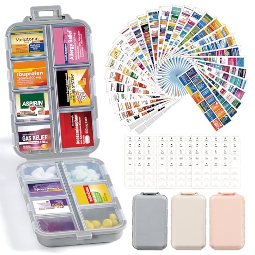 3 Pack 14 Grids Travel Pill Organizer Box with 415-Pcs Medicine Name