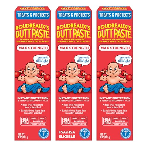 Boudreaux’s Butt Paste Maximum Strength Diaper Rash Cream, 4 Oz, Pack of
