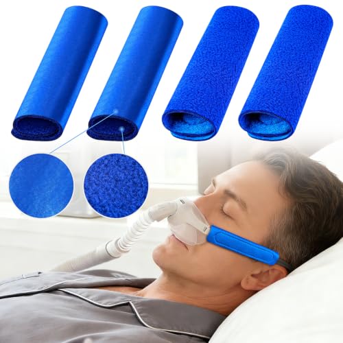 CPAP Strap Covers, Face Mask Cushion Pads to Reduce Red Marks, 4 Pack, Blue | Upgraded CPAP Strap Cushions, Satin/Polar Fleece Dual-Layer CPAP Mask Covers, CPAP Supplies Fits Most CPAP Headgear Straps