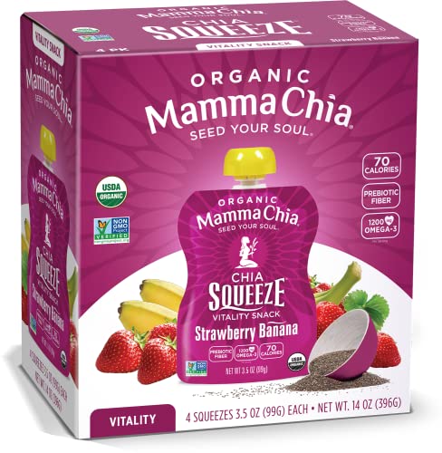 Mamma Chia Strawberry Banana Organic Fruit Squeeze Pouches, Plant Based Superfood, Healthy