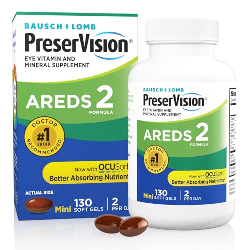 PreserVision AREDS 2 Eye Vitamins Lutein Zeaxanthin Supplement 130 Softgels | #1 eye doctor recommended brand1, AREDS 2 formula, lutein & zeaxanthin, vitamin C, E, zinc, macular support*, seniors