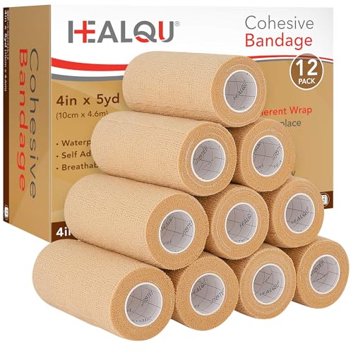 HEALQU Self Adhesive Bandage Wrap – 4" x 5 Yard, 12 Rolls