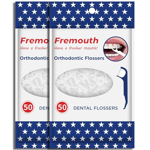 Fremouth Orthodontic Flossers for Braces - Ortho Floss Picks, 100 Count | Upgraded Braces Flossers, Dental Flossers 50 Count (Pack of 2) for Adults & Kids