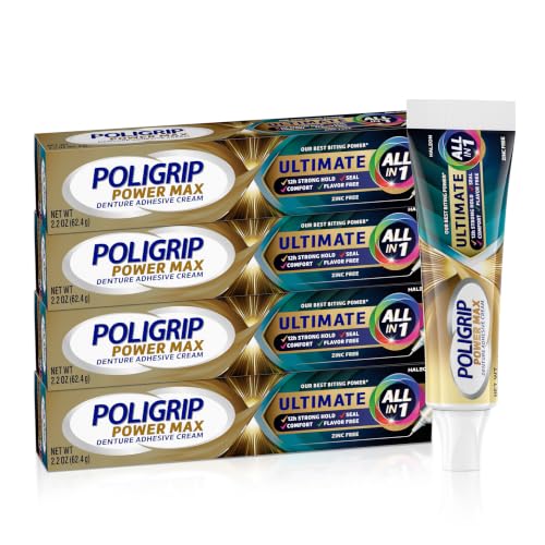 Poligrip Ultimate All-in-1 Denture Adhesive Cream, 2.2 oz (4 Pack) | Power
