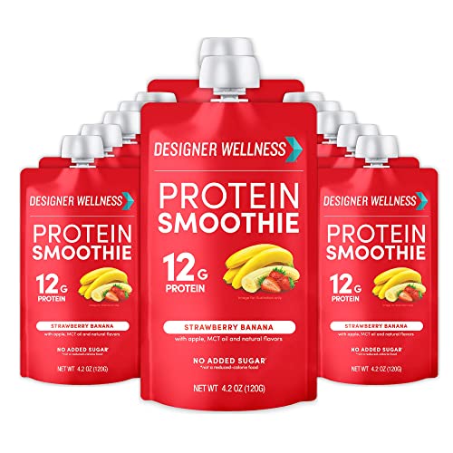 Designer Wellness, Strawberry Banana, Protein Smoothie, 12g Whey, 12 ct | Real fruit blends, 12g whey protein isolate, gluten-free, healthy protein snack