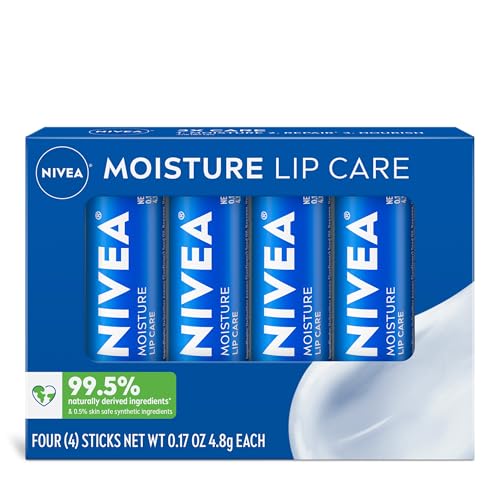 NIVEA Moisture Lip Care, Hydrating Lip Balms with Shea Butter, 4 x