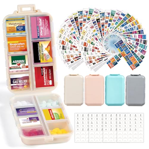 4 Pack 14 Grids Travel Pill Organizer Box with 830-Pcs(2 Set) Medicine