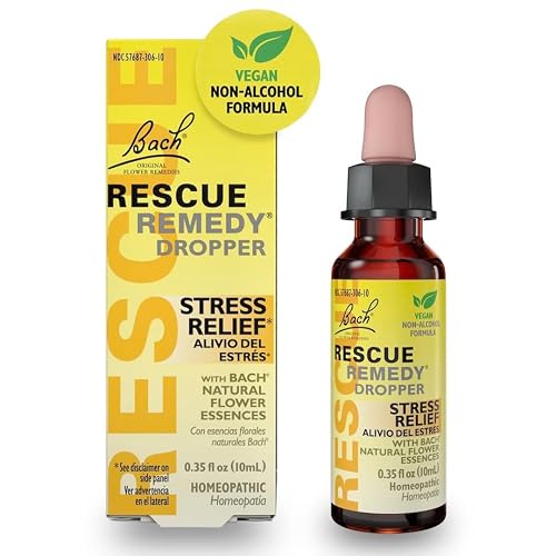 Bach Rescue Remedy Dropper 10mL, Natural Stress Relief, Homeopathic Flower Essence, Vegan,