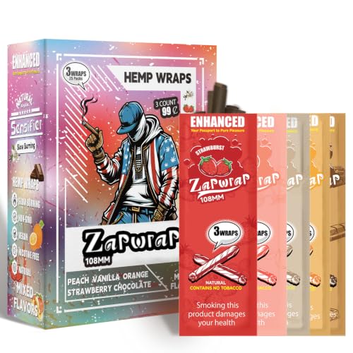 75 PACK Natural Hemp Wraps (15*strawberry 15*vanilla 15*Chocolates 15*peach 15*orange, 25 Packs of 3) - Non-GMO, brown