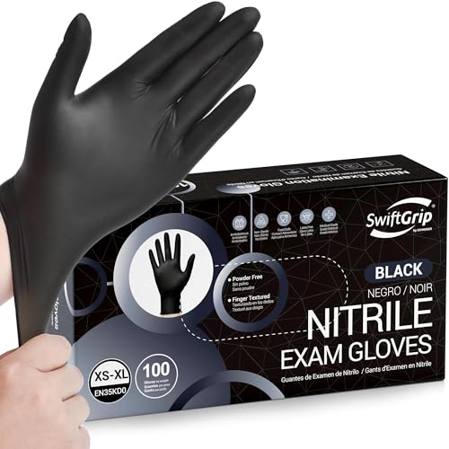 SwiftGrip Disposable Nitrile Gloves, Black Nitrile Gloves Disposable Latex Free for Cooking