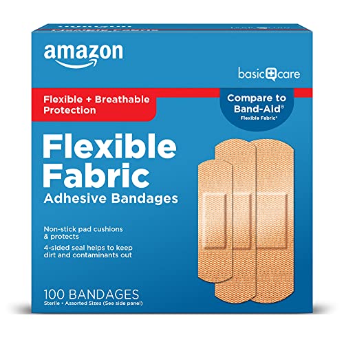 Amazon Basic Care Flexible Fabric Adhesive Bandages, First Aid for Wounds and