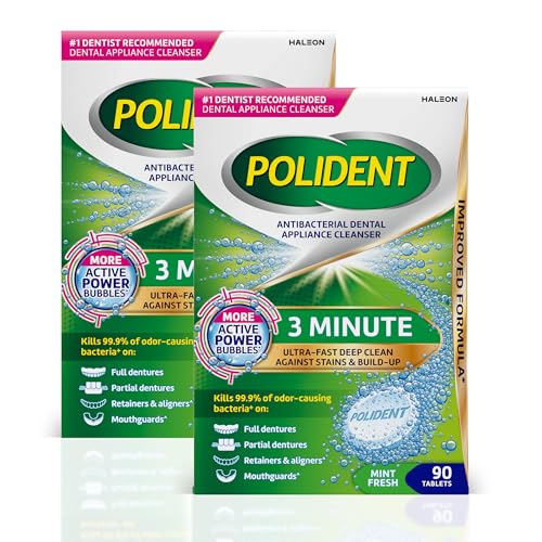 Polident 3 Minute Antibacterial Retainer Cleaner Tablets, 90 Count (2 Pack) |