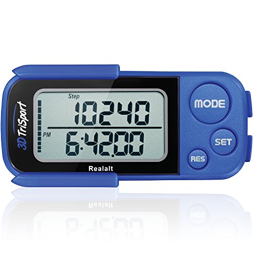 3DTriSport Walking Pedometer with Clip & Strap, Step Counter - Blue |