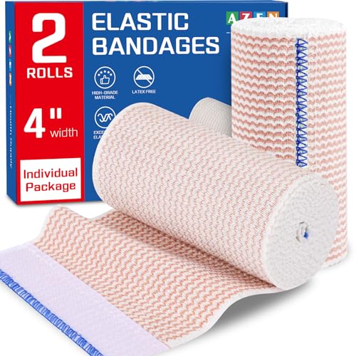 AZEN Premium 2 Pack Elastic Bandage Wrap 4 Inch, Compression Wrap Bandage