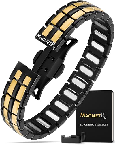 MagnetRX® EllipseMAX 5X Strength Magnetic Bracelets for Men (Black/Gold) | Effective Men's Magnetic Bracelets - 5,000 Gauss Magnets, Designed in USA, Adjustable Length, Patent-Pending, Titanium