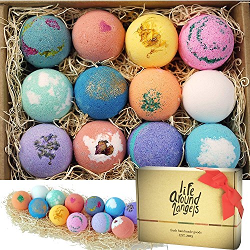 LifeAround2Angels Bath Bombs Gift Set 12 USA made Fizzies, Shea & Coco