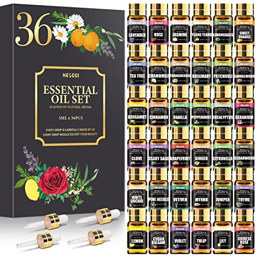 NESCCI Essential Oil Set - Essential Oils 36 x 5ML -Essential Oils Gift Set | Essential Oils Gift Set for Diffuser, Humidifier, Soap, Candle, Bath Bombs Making, Halloween, Christmas
